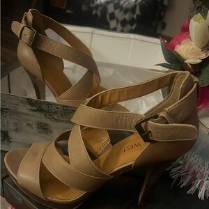 Nine West Tan Strappy Heels